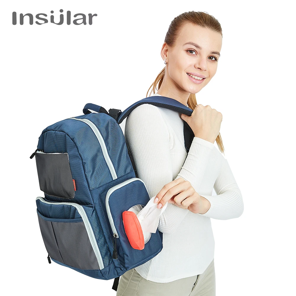 Insular-Bolsa de pañales de marca, mochila de viaje, diseñador, bolsa de lactancia para el cuidado del bebé, mochila multifuncional para cochecito de mamá