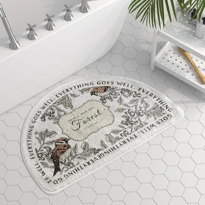 VIKAMA Vintage Semi Circle Soft Plush Bath Mat Absorbent Anti Slip Washable Dorm Bedroom Shower Entry Decor Floor Rug
