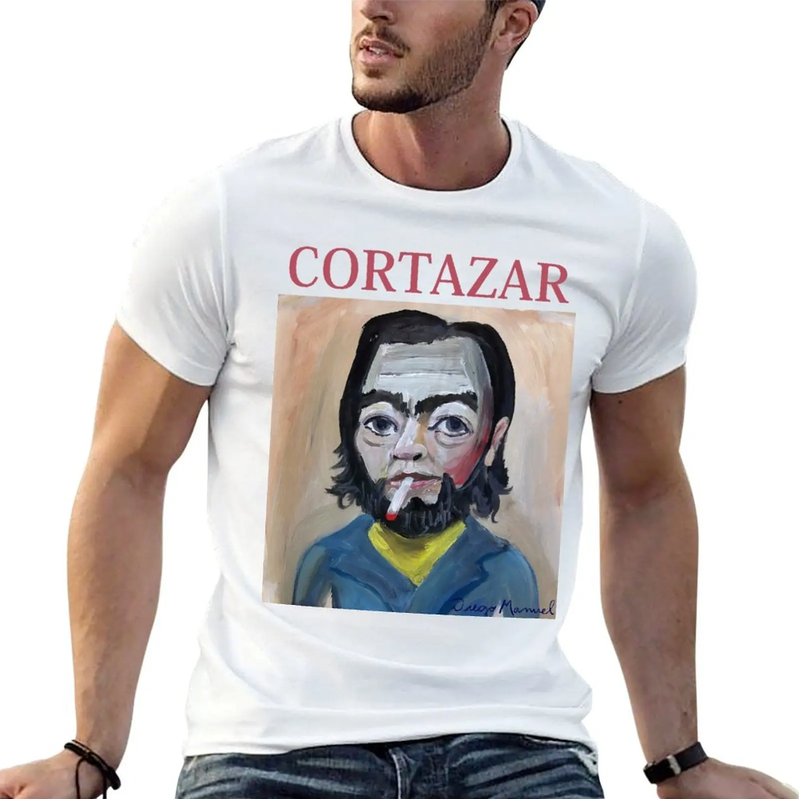 Camiseta con retrato de Julio Cortazar, camiseta para hombre, camisetas 100% de algodón para hombre, camiseta gráfica de algodón para hombre