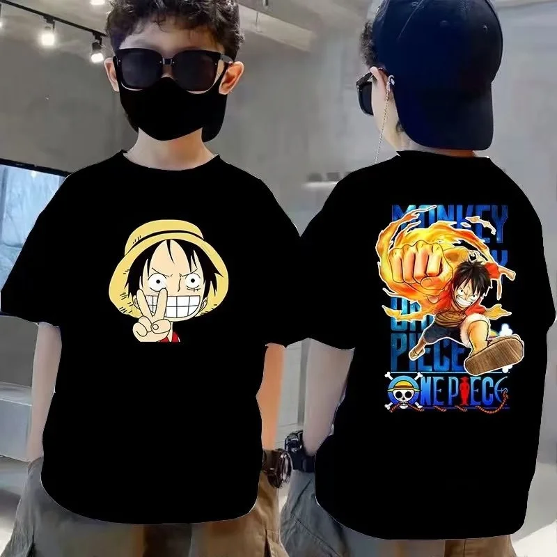 

One Piece Luffy Kids T Shirt Anime Cartoon 100% Cotton Short Sleeve Tee Boys Girls Summer Casual Tops Children's Clothing