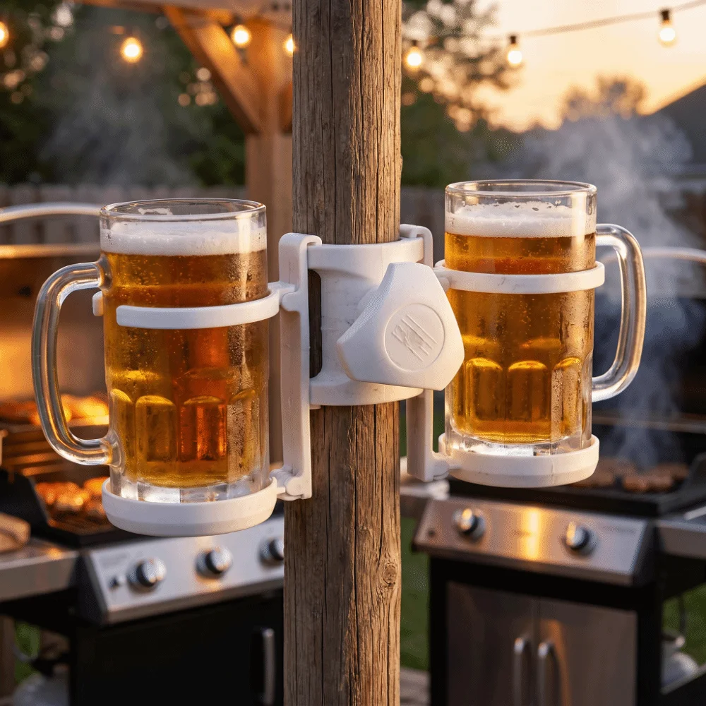 Double Cup Umbrella Cup Holder Plastic Strong Bearing Double Drink Rack Detachable Stable Hold Pole Cup Tray