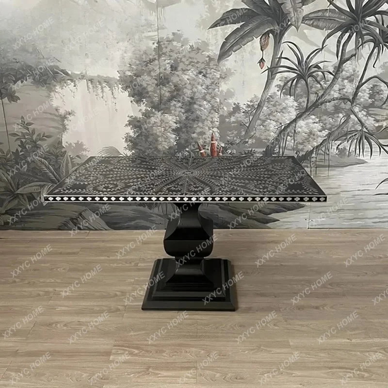 HHretro solid wood dining table neoclassical high-end hand-painted dining table