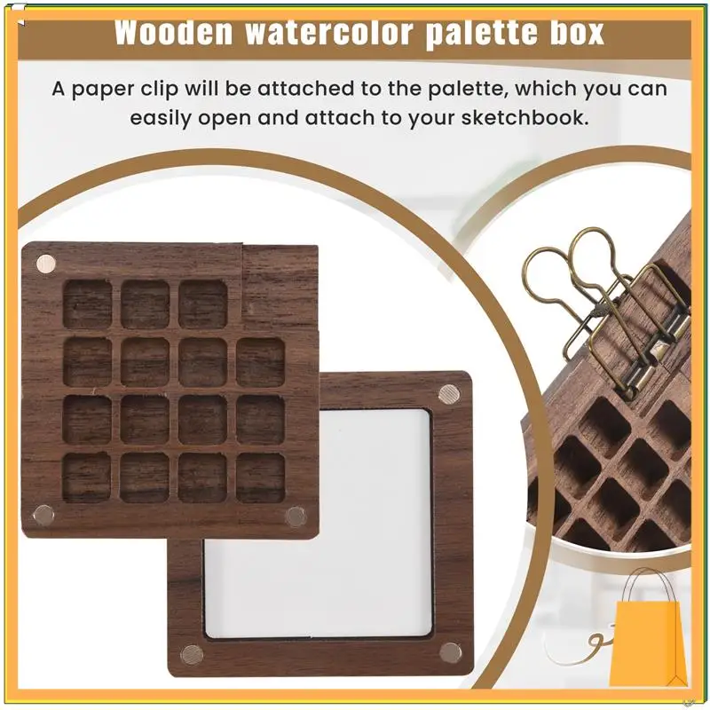 L52A-لوحة ألوان مائية محمولة، لوحة كتب رسم مكونة من 15 لونًا، صندوق لوحة خشبي، لوحة طلاء للسفر (بدون ألوان)