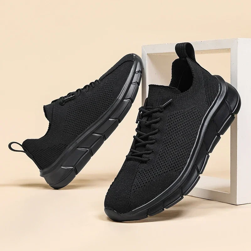 2024 Hot Style Black Couple Fly Knitted Breathable Non-Slip Large Size 36-46 Casual Sports Shoes MD Soles Factory Direct Sales