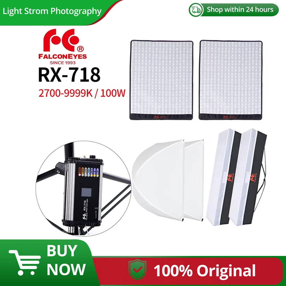 

Falcon Eyes Roll-Flex 2PCS RX-718 100W RGB 2700-9999K Portable LED Photo Light with DMX 648pcs Flexible Photography Safety Box