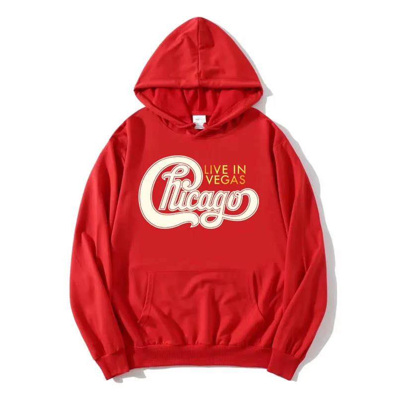 女性/男性 トップス シカゴ ライブ イン ベガス パーカー シカゴ アメリカ バンド グラフィック スウェットシャツ ルーズ カジュアル グラフィック プリント プルオーバー