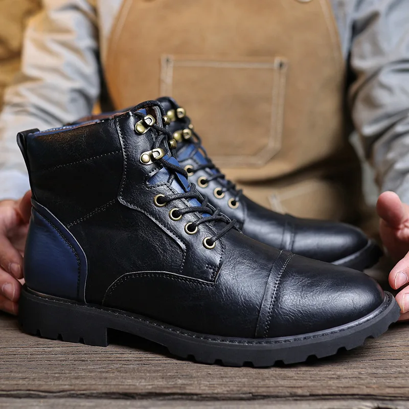 

Men's retro British-style leather boots, fashionable high-end workwear style outdoor boots