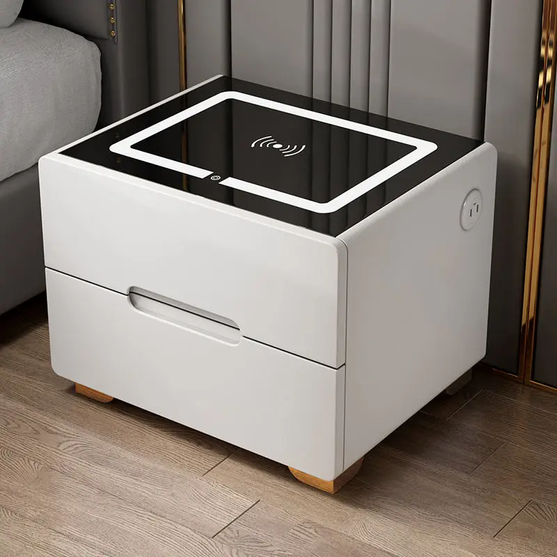 AIROW Smart Nightstand, Touch‑Screen LED Bedside Cabinet with 2 Drawers Modern Bedroom Storage Furniture