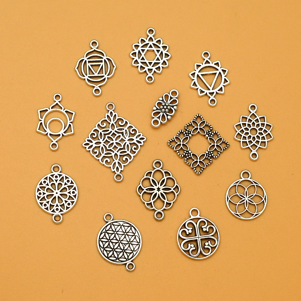 

30pcs/lots Geometric Pattern Charms Flower Of Life Connecotrs Pendants For Diy Bracelets Jewelry Making Supplies Accessories