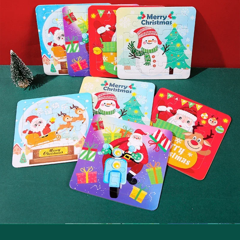 Świąteczne puzzle Mały prezent dla zabawek dla dzieci DIY Papierowa fabryka prezentów 16-elementowe puzzle świąteczne Nauka i edukacja