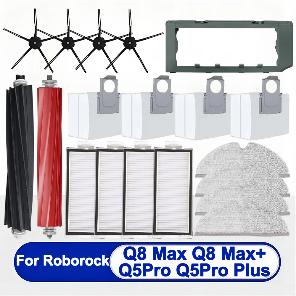 

For Roborock Q8 Max，Q8Max Plus，Q8 Max+，Q5 Pro，Q5 Pro Plus Accessories Replacement Parts：Main Side Brush，Hepa Filter，Mop，Dust Bag