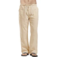 Pantalon long pour homme, léger, avec cordon de serrage et poches, pantalon décontracté à jambe droite confortable pour l'été et la plage 2