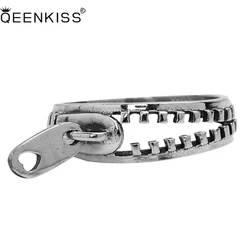 QEENKISS RG6756 Fine Jewelry Wholesale Fashion Woman Man Single Birthday Wedding Gift Retro Zipper 925 Sterling Silver Open Ring
