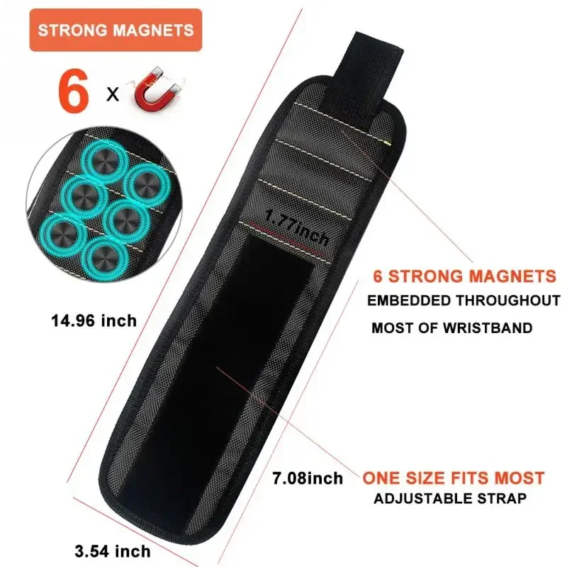 Strong Magnet Wristband Tool Bag Adjustable Tool Wrist Bands for Screws Nails Nuts Bolts Hand free Drill Bit Holder Spire Lamell