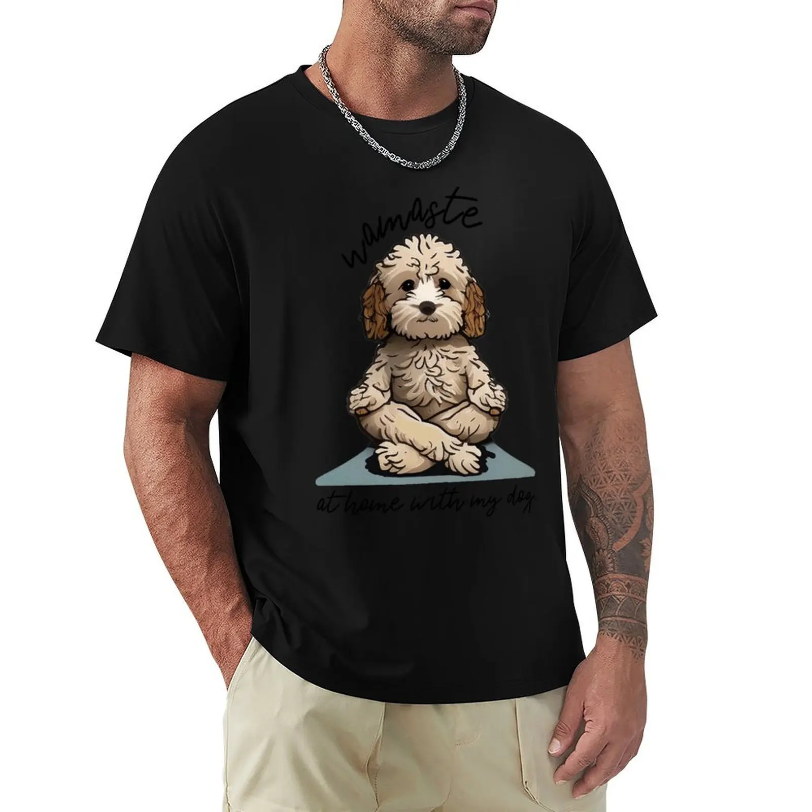 Namaste Home With My Dog T-Shirt Retro Graphic Print T-Shirt