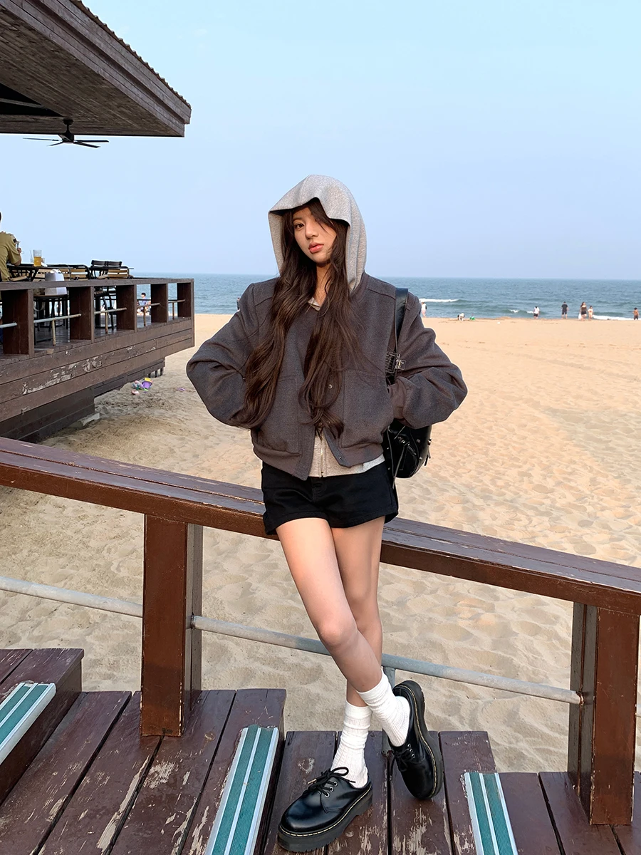 سترة نسائية قصيرة غير رسمية رمادية اللون على الطراز الكوري لفصلي الربيع والخريف، إصدار جديد بأسلوب G، سترة واقية من الرياح ... #5