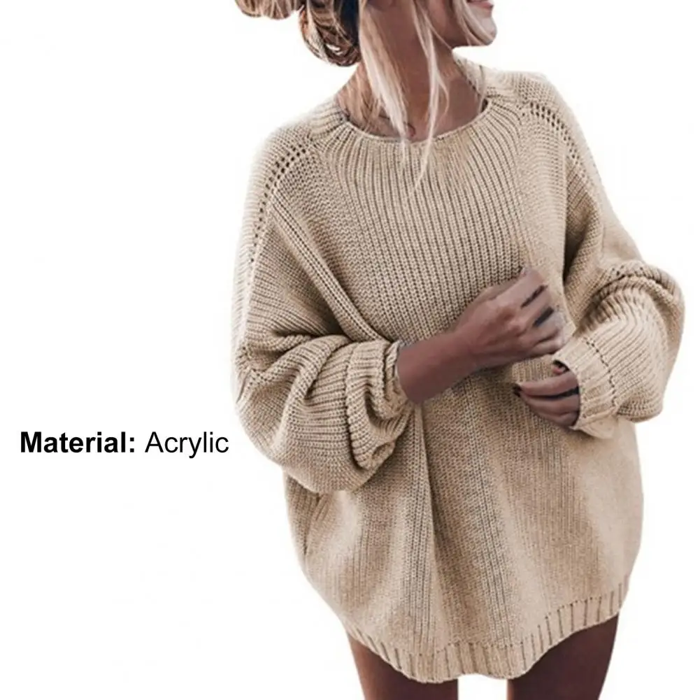 Solid Color Knitted Sweater Batwing Long Sleeve Knitted Pullover Autumn Winter O-Neck Loose Fit Women Knitwear Ladies Clothing