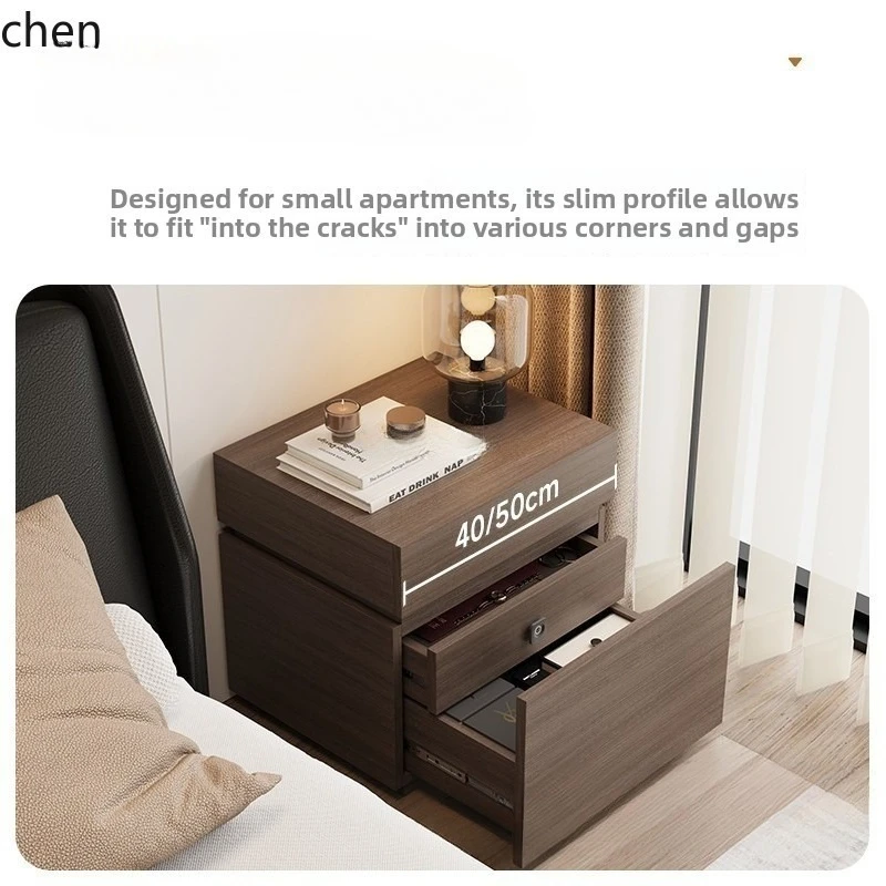 

Storage Cabinet with Fingerprint Lock, Bedside Cabinet with Hidden Compartment, Solid Wood