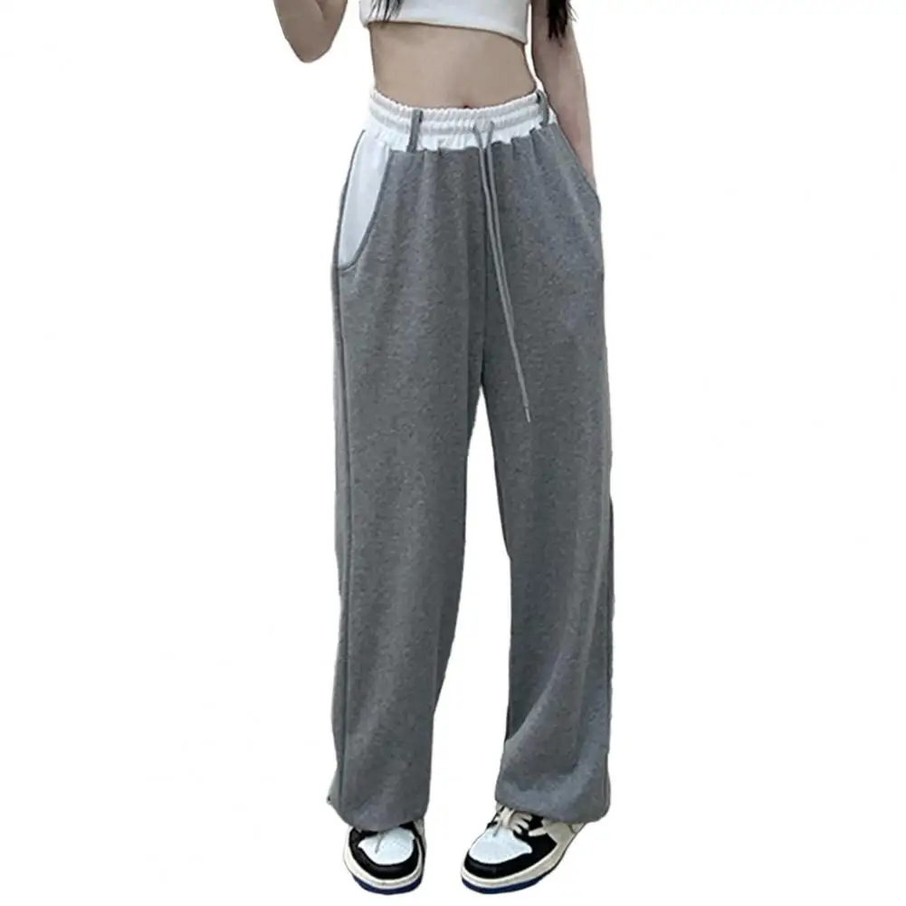 

Women Sweatpants Pockets Drawstring Wide Leg Ankle-banded Loose Fall Spring Sports брюки женские