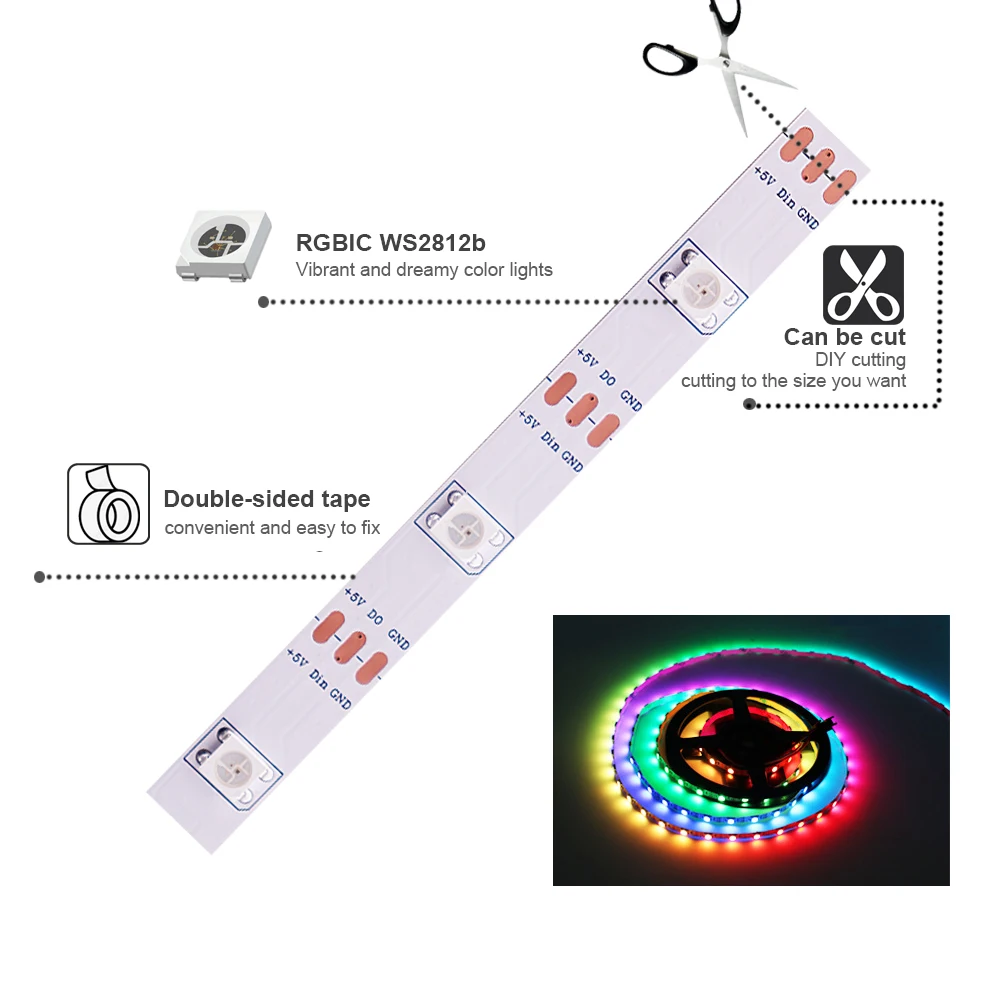 Bande lumineuse RGB Led adressable individuellement, 1-30M WS2812B, 5050 Pixels intelligents, effet de chasse, lumières, contrôle Bluetooth