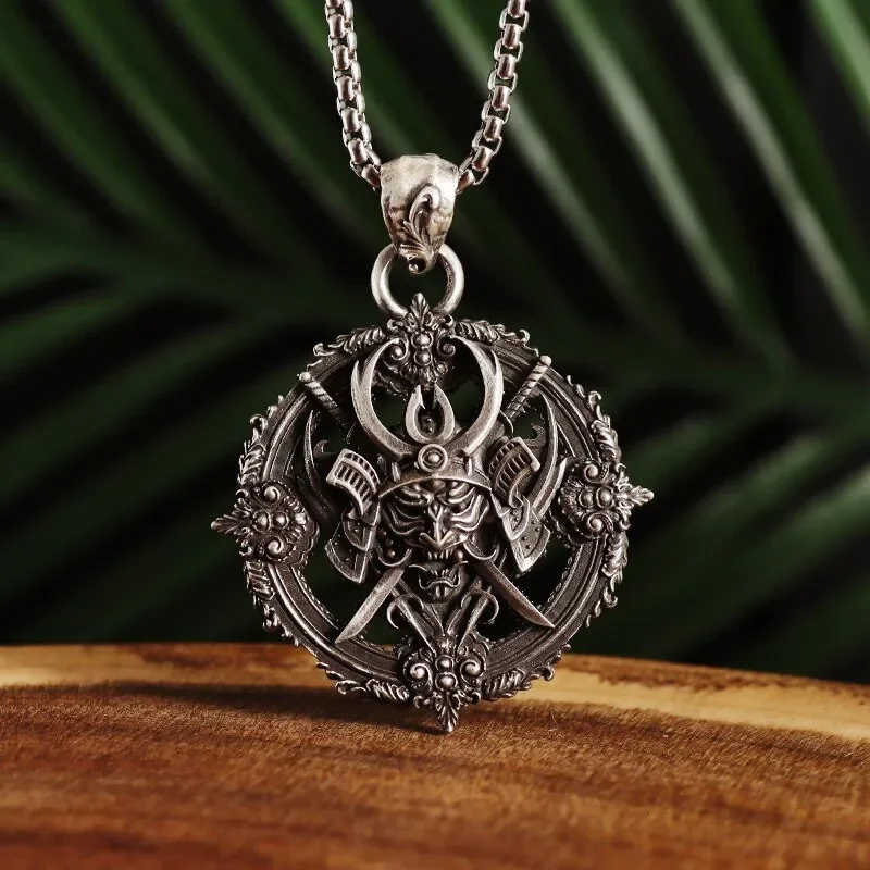 Japanese Black Samurai Pendant Gothic Pirate Armor Katana Necklace Personality Men\\\\\'s Trend Punk Jewelry