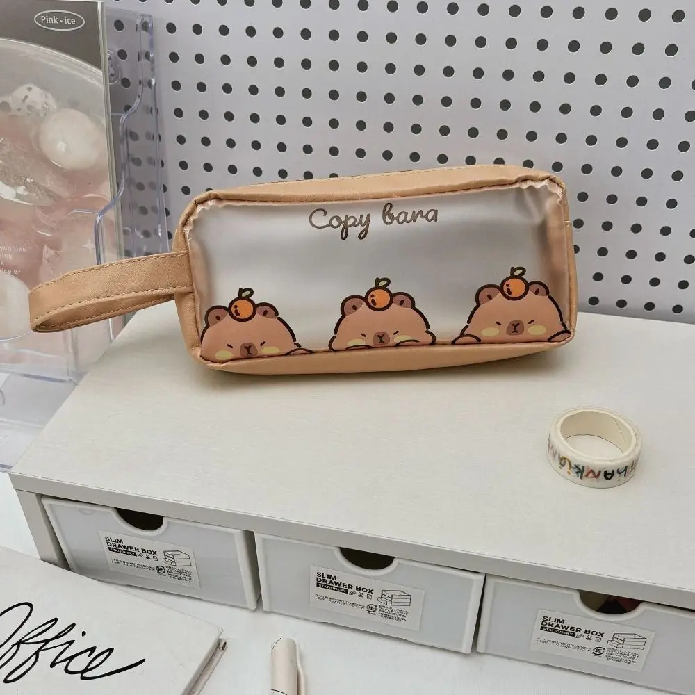 

Desktop Organizer Kawaii Capybara Pencil Bag Aesthetic Cute Cartoon Pen Bag PVC Creative Stationery Bag Student