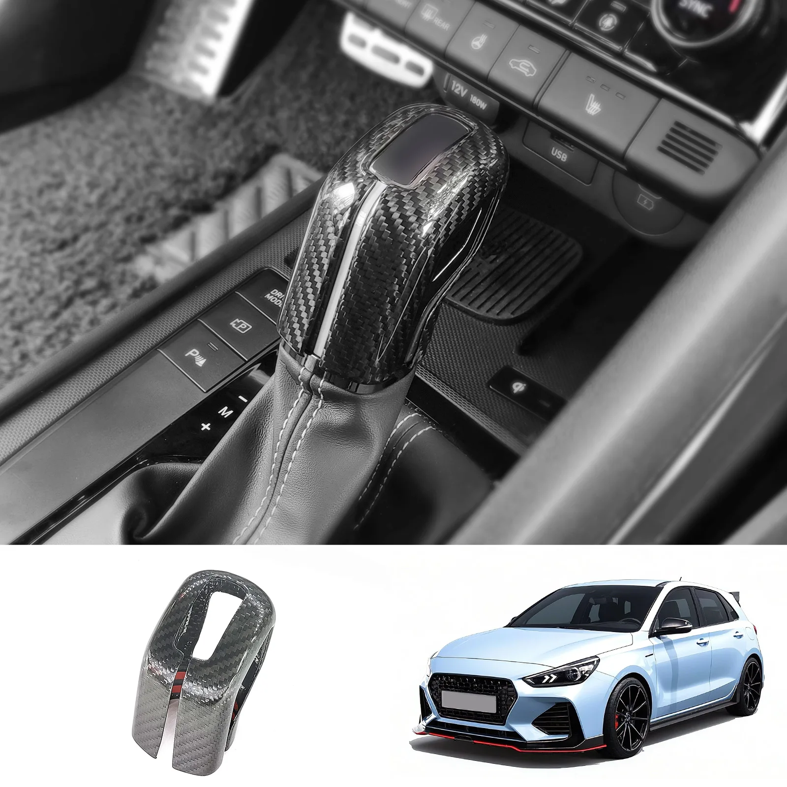 

For Hyundai i20 N i30 N Gear Head Gears Shift Knob Trim Cover Real Carbon Fiber Black Auto Interior Decoration Styling