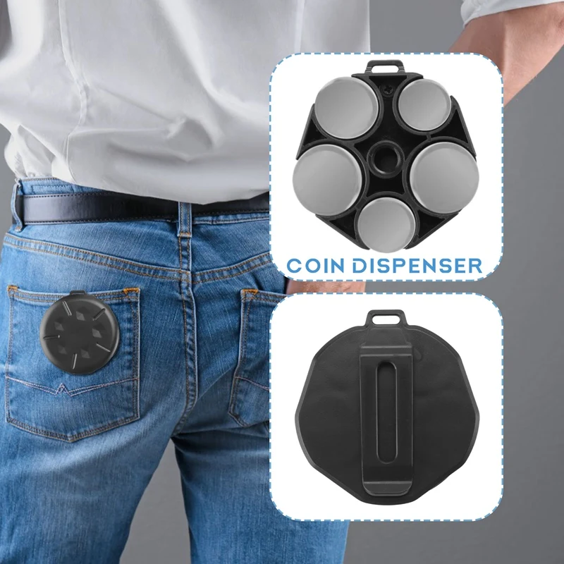 XTECH 2 Pack Coin Dispenser - Portable Coin Case With Clip, Change Holder Minimalist Coin Collection Wallet (2 Pack, Black)