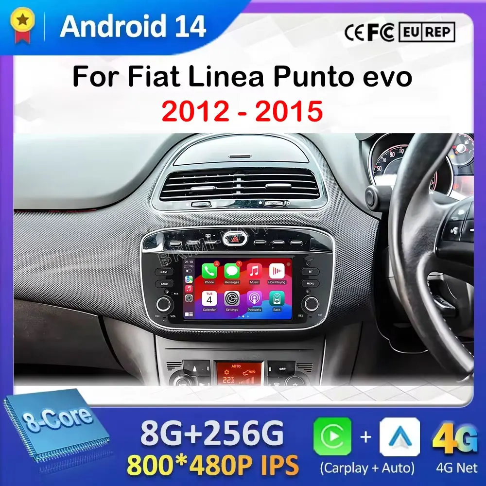 For Fiat  Linea Punto Evo 2012 - 2015 Car Video Player  Carplay Auto  Android Auto Cooling fan Bluetooth Autoradio DSP Stereo