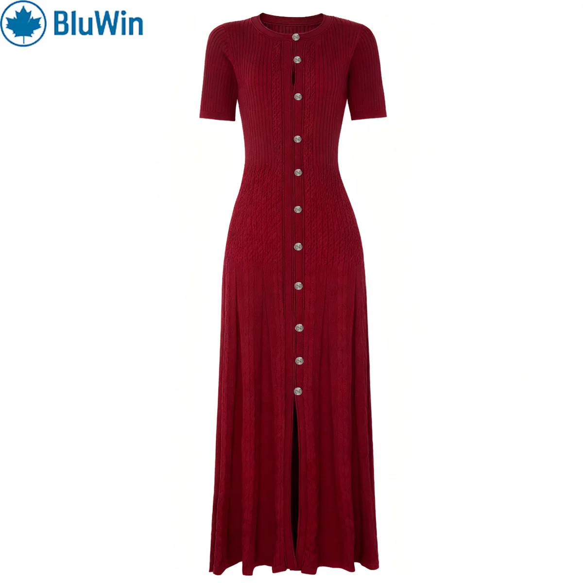 

BluWin 2025 Summer Autumn High-End Knit Short Sleeve Maxi Dress – Elegant European Celebrity Style Slim Fit Long Dress for Women