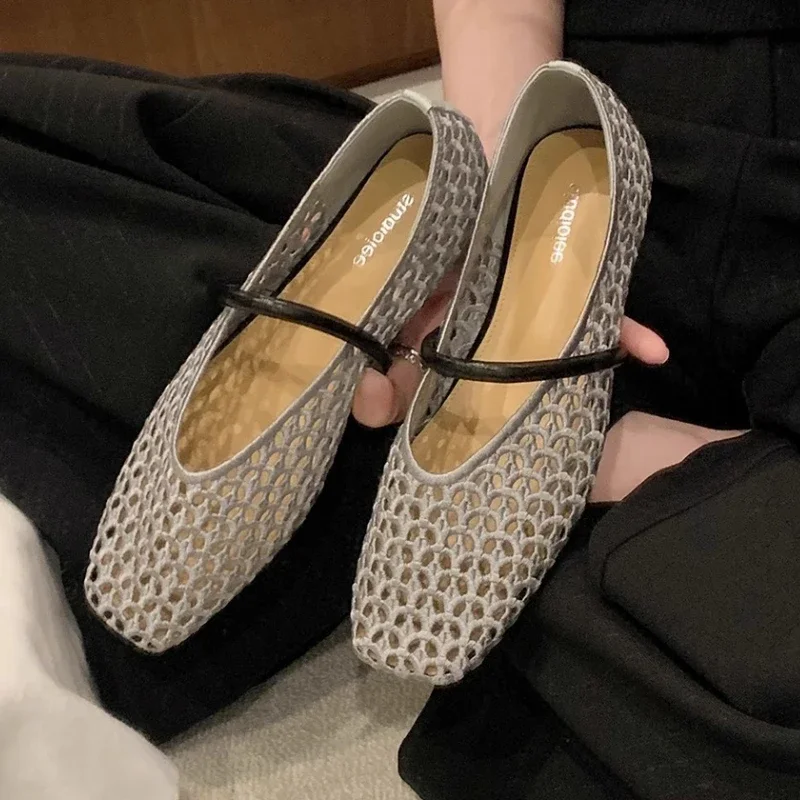 Square Toe Mesh Women Ballet Shoes Flats Sandals Summer 2025 New Designer Casual Loafers Mary Janes Shoes Zapatillas Sandalias