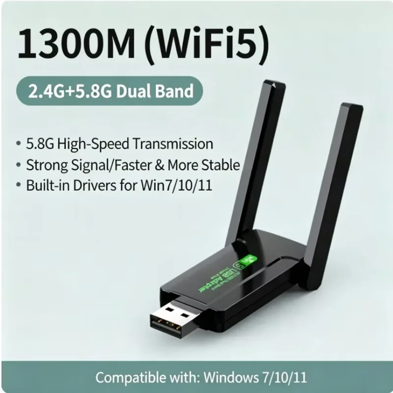 1300Mbps USB 3.0 WiFi Adapter Network Card Dual Band 2.4G/5GHz Bluetooth 5.0 Wireless Receiver Transmitter For Desktop Laptop PC