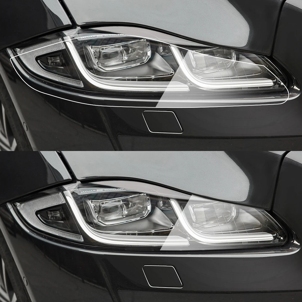 Для Jaguar XE XF XJ предварительно вырезанная защитная пленка PPF из ТПУ для фар, глянцево-дымчато-черная, антицарапийная, комплект для виниловой оклейки фар.