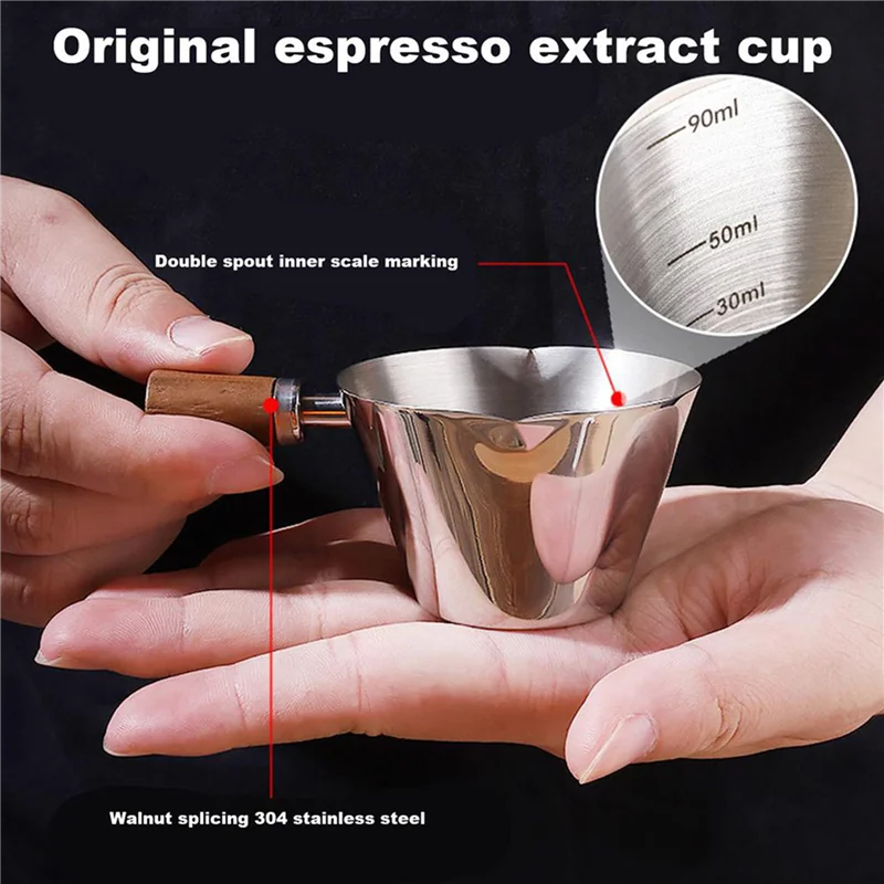 

A93E-2X 90Ml Stainless Steel Measuring Cup Espresso Cups Small Coffee Milk Pitcher Jug Espresso Shot Cup Measure Silver