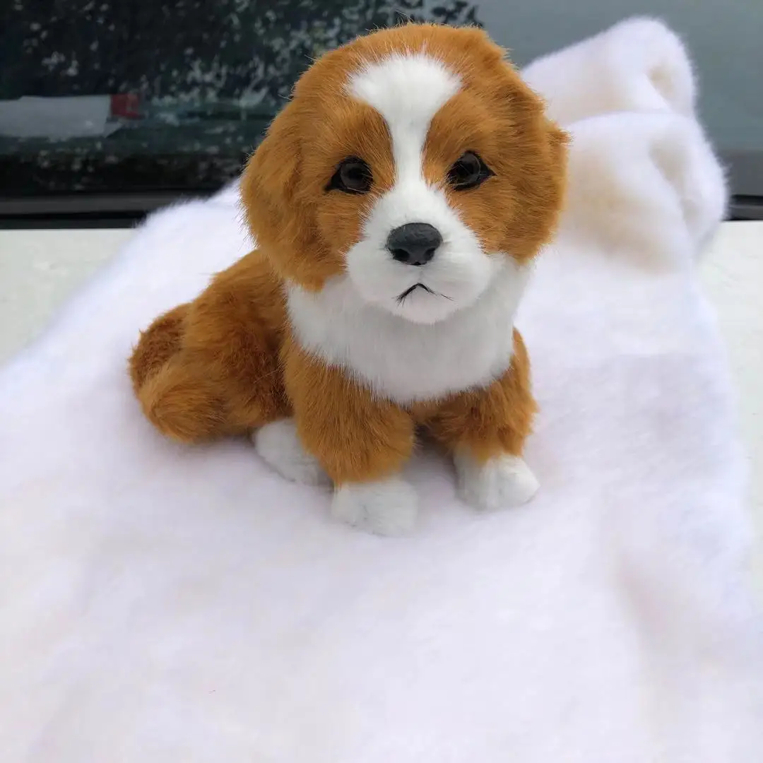 18x17cm Yellow & White Pekingese Dog Model Realistic Plastic & Fur Squating Dog Collectible Gift