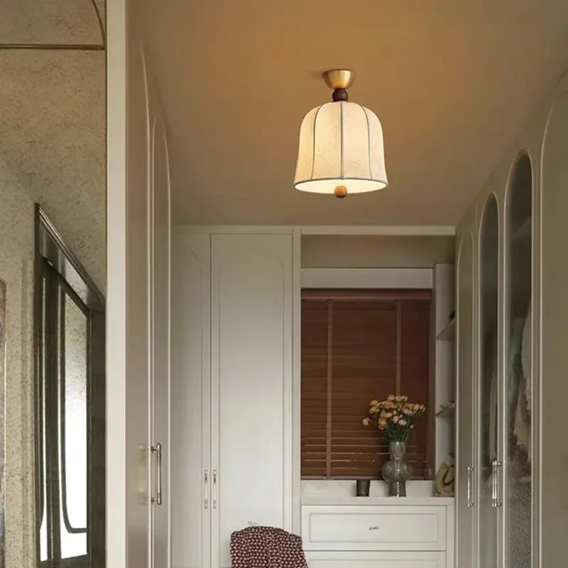 SANDYHA Nordic Retro Wall Lamp Fabric With Cable Switch Bedside Lamp LED Ceiling Lights For Bedroom Living Room Foyer Home Decor