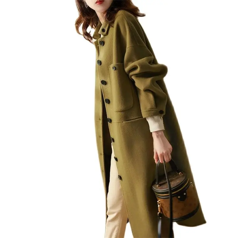 Fashion Single Breasted Buckle Woolen Coat New Women's Autumn Winter Jacket Korean Version Windbreaker Outerwear Female