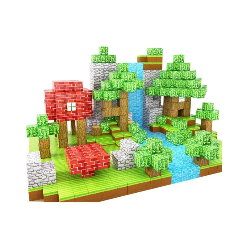 Blocos de construção magnéticos mina ímã mundo conjunto brinquedos stem montessori empilhamento cubo conjunto de construção presente natal para criança