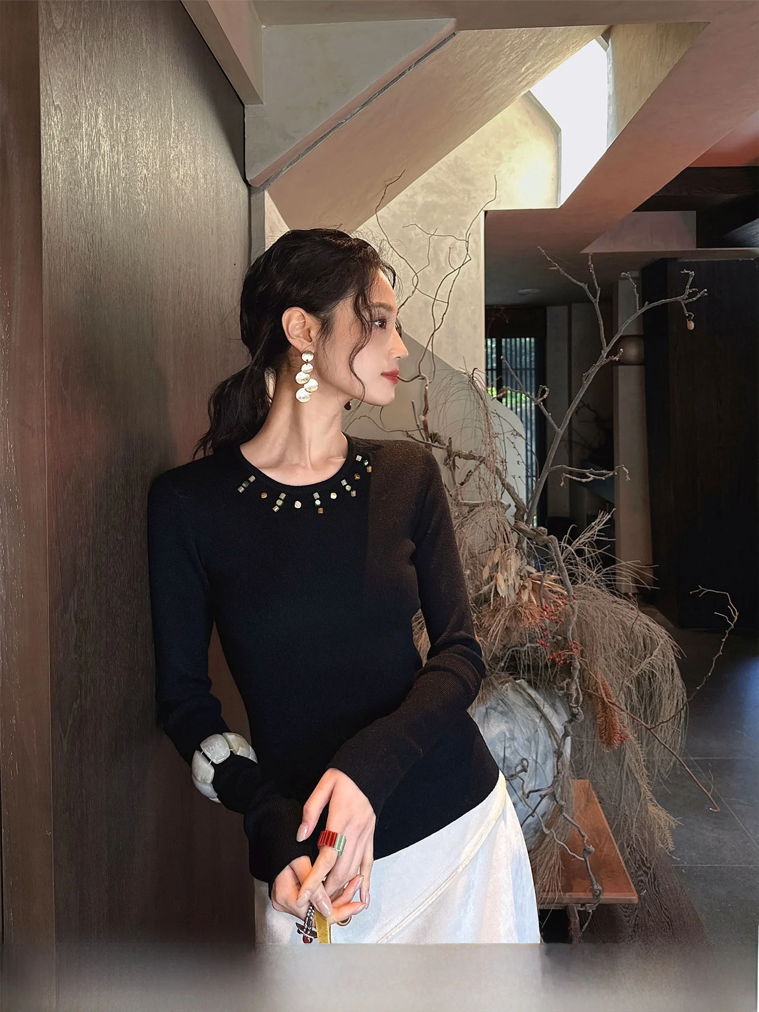 

Sanji Bla Flower Wool Knitted Sweater Women's Base Layer irt Inner Wear Chinese Sle New Gold Weaving Loose Fit Commute ...