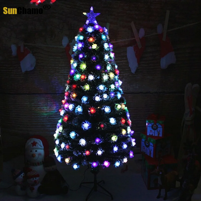 Christmas 1.2-3M Fiber Optic LED Colour Changing Traditional Artificial Green Flash Xmas Tree Gift Decorations for Home Gifts