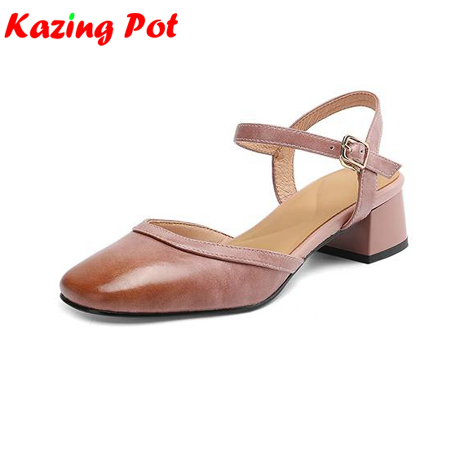 

Летние сандалии Krazing Pot из коровьей кожи с квадратным носком, размер 42, базовый дизайн одежды, элегантные женские мягкие туфли-лодочки на среднем каблуке с открытой пяткой