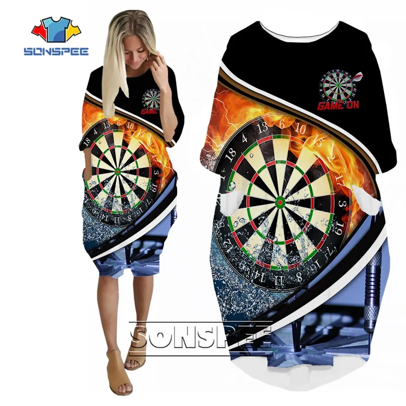 SONSPEE Cool Dart Board Women's DressThrow Game Graphic Custom Long Sleeve Pocket Skirt Harajuku Casual Loose Oversize Skirts