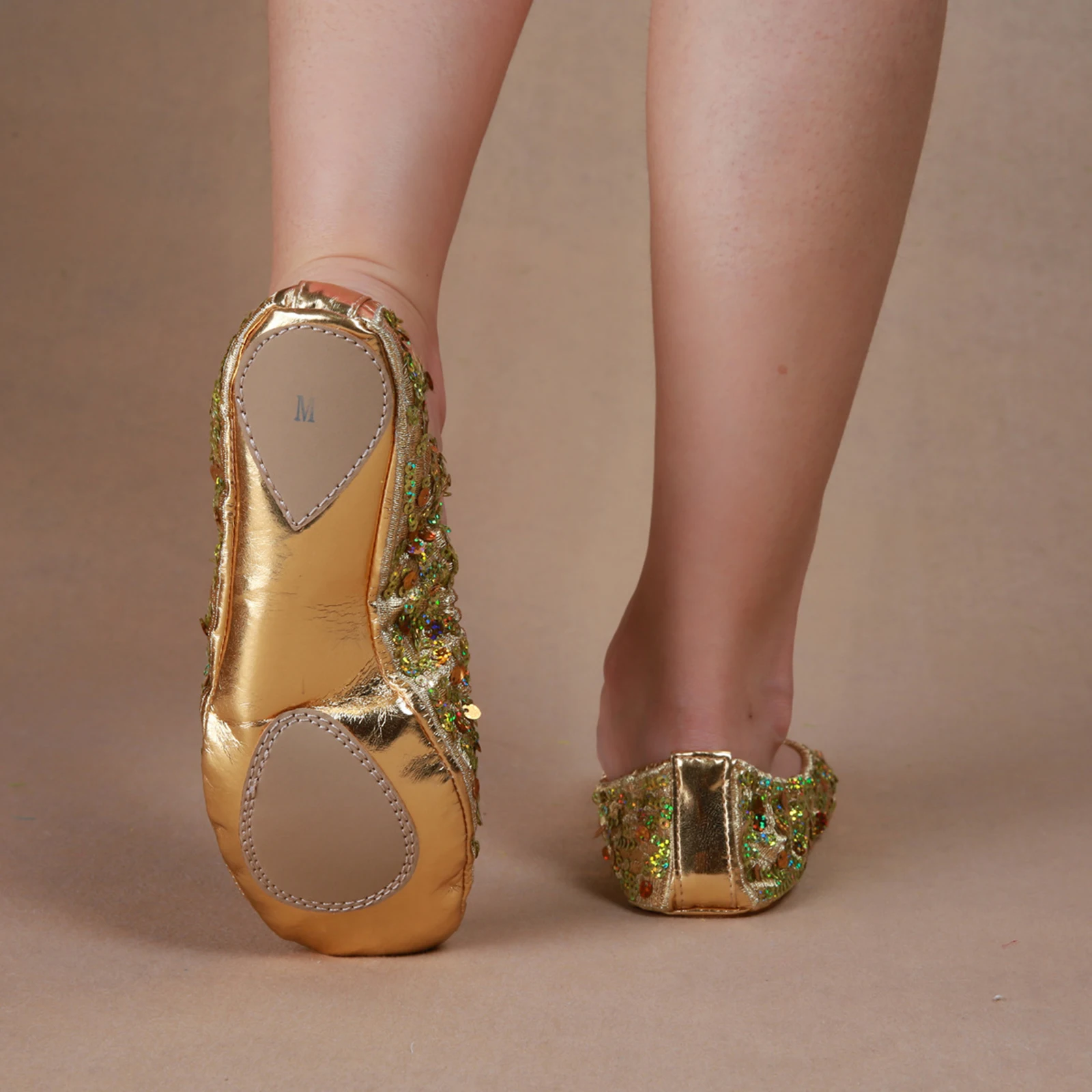 Damskie buty do tańca brzucha Eleganckie baletki z miękką podeszwą Błyszczące cekiny zdobione Przyjazne dla skóry tenisówki Ćwicz mieszkania sceniczne