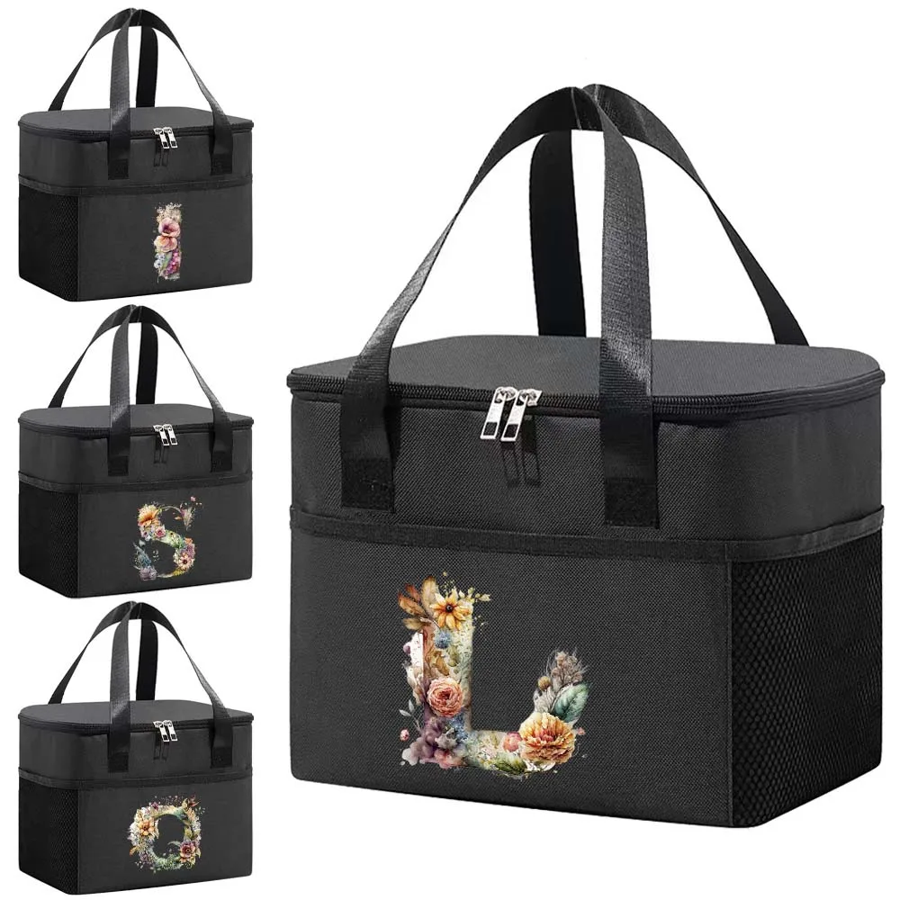 Lunch Bag Insulated Cooler Bag Bento Pack Aluminum Pack Ice Pack Student Bento Lunch Handbags Floral Letter Printing Series