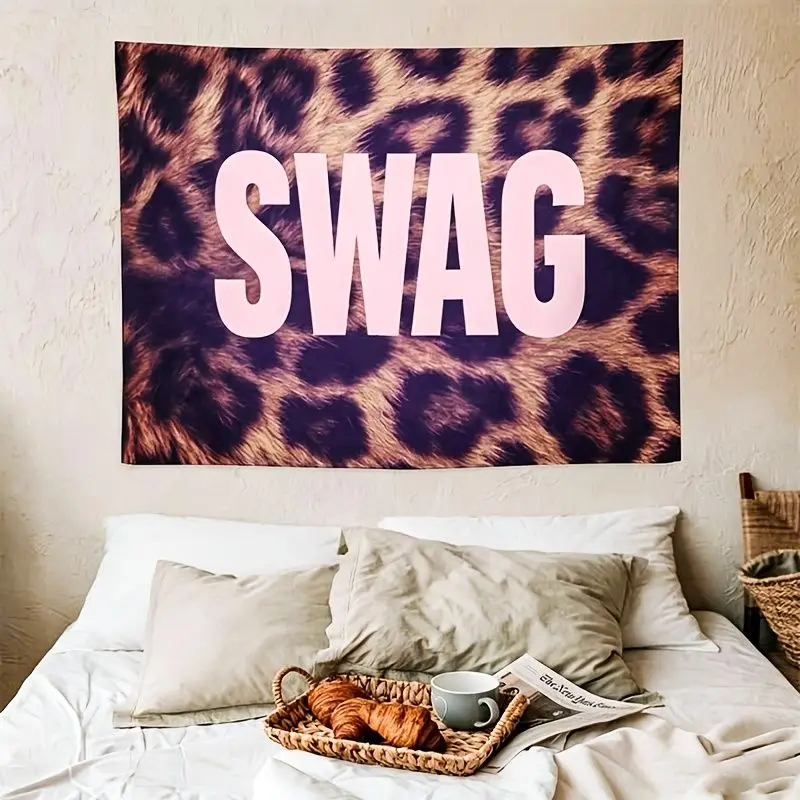 VIKAMA Leopard-Print SWAG Tapestry, Millennial-Style Decorative Hanging Cloth, Photo Backdrop for Bedrooms and Vanity Rooms