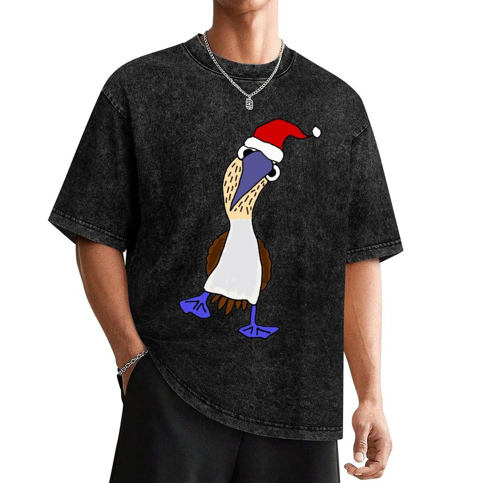 

Funny Blue-footed Booby Bird in Santa hat Christmas Cartoon T-Shirt aesthetic clothes Blouse men t shirts