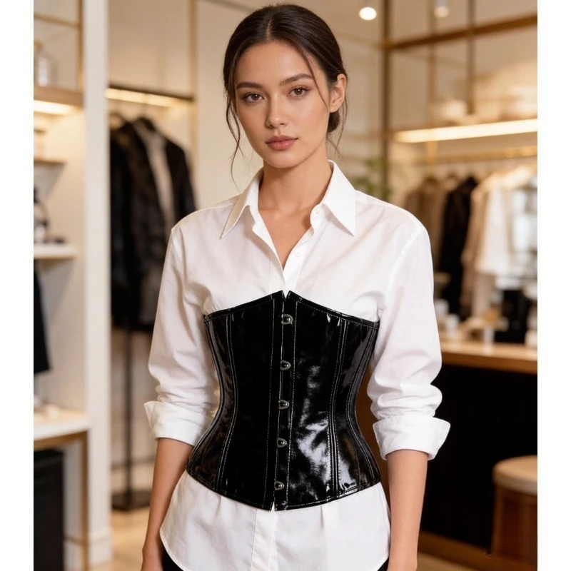 

Black Shiny PVC Underbust Corset Women Gothic Waist Trainer Body Shaper Cincher Top