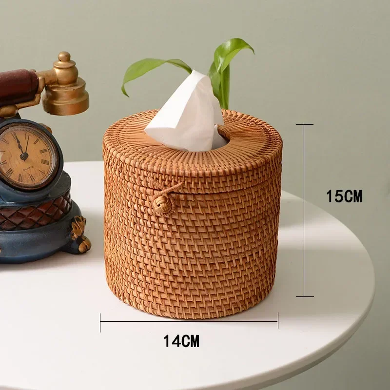 Handmade Rattan Tissue Box Household Napkin Storage Container Office Desktop Paper Towel Dispenser Barthroom Hotel Tissue Holder