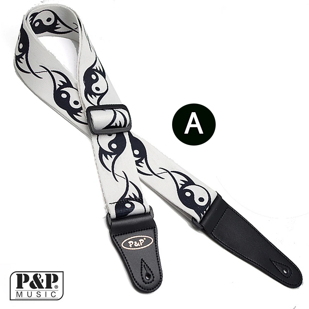 P&P Guitar Straps Black White Thermal Printing Electric Acoustic Folk Guitar Bass Strap