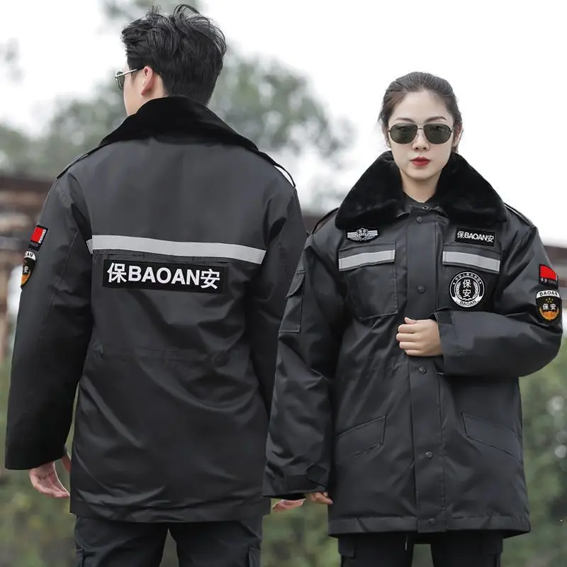 Military Coat Cotton Suit Security Reflective Strip Coat Winter Coat Thickened Insulation Cold Storage Long Style